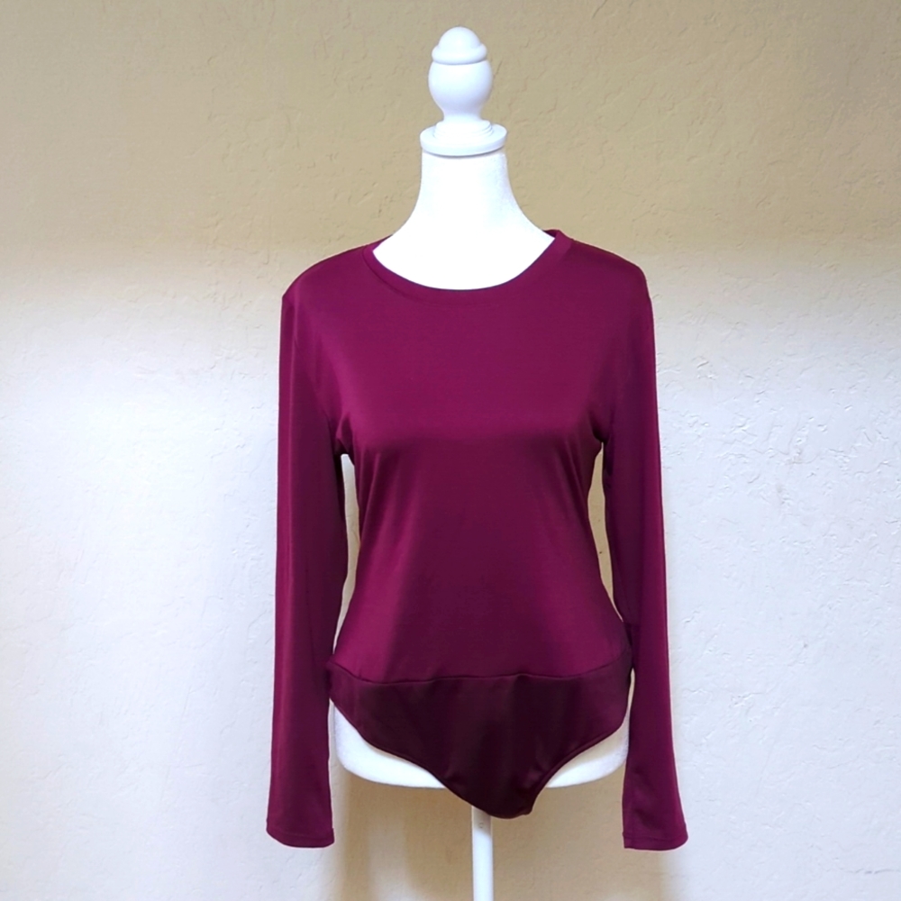 12 Thompson Burgundy Long Sleeve Contrast Bodysuit Size XL